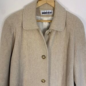 Vintage 1990s Leslie Fay Beige Mid Length Button Front Women's Coat Classic‎ ~XL
